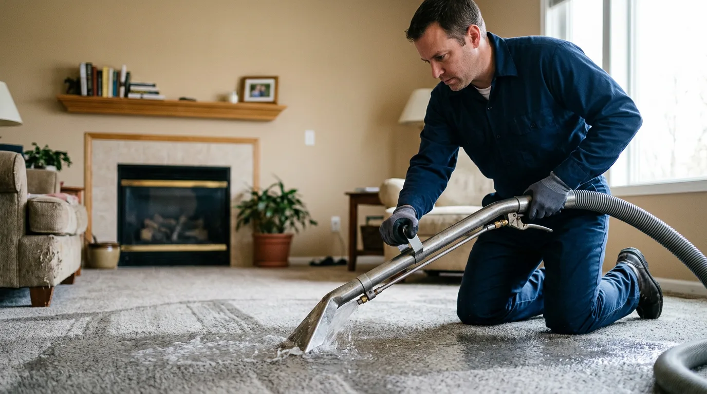 Water damage restoration technician working near Beaumont, CA